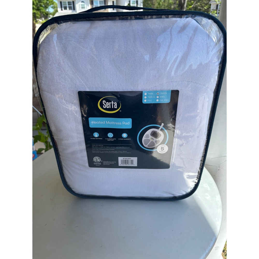 Serta Heated Mattress Pad Queen White 10 Heat Settings Auto Shut-off ST55-0257